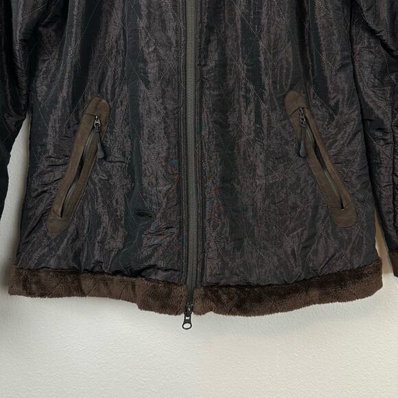 Athleta Brown Quilted Jacket with Faux Fur Trim Brown Iridescent Large - Picture 4 of 7